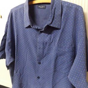 MEN'S, BLUE WITH WHITE PRINT , BUTTON DOWN SHIRT, SILK,